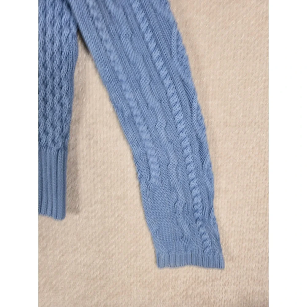 Brooks Brothers Sweater Womens Large Blue Cable Knit 100% Mercerized Cotton Sz L